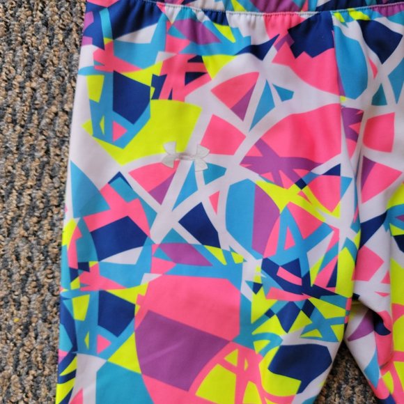 RARE Under Armour Pink Blue Neon Compression Capris Size Medium - Picture 5 of 7